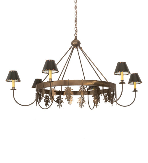 57" Wide Oak Leaf 6 Lt Chandelier