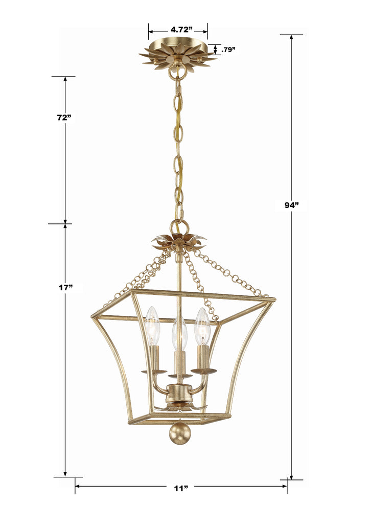 Crystorama Broche 3 Light Antique Gold Mini Chandelier