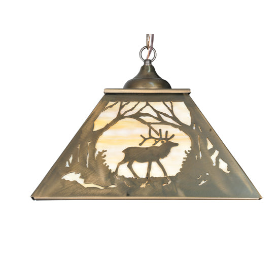 16"Sq Elk At Dawn Pendant