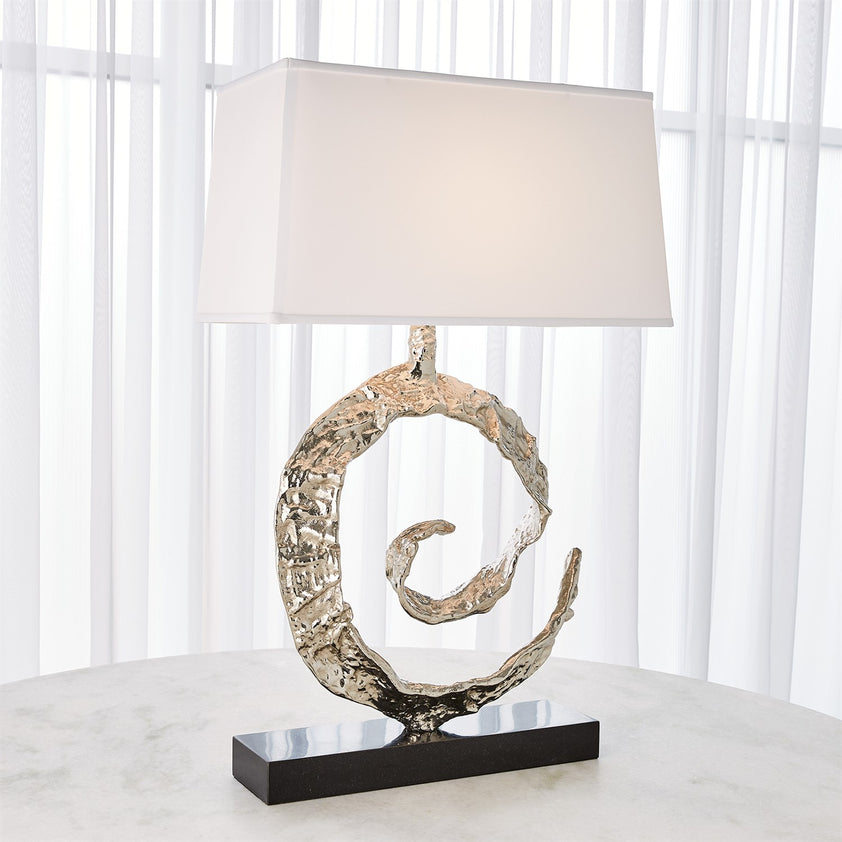 Swirl Lamp, Nickel With Black Granite