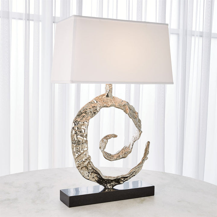 Swirl Lamp, Nickel With Black Granite