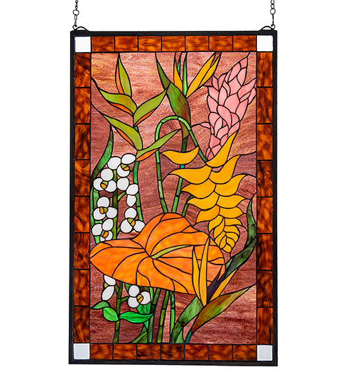 20"W X 32"H Tropical Floral Stained Glass Window