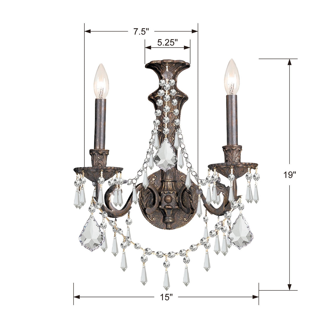 Crystorama Vanderbilt 2 Light Hand Cut Crystal English Bronze Sconce