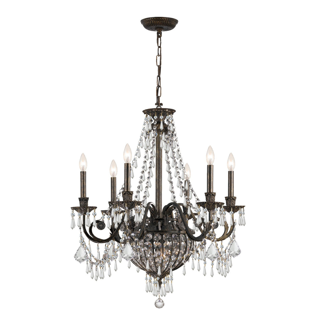 Vanderbilt 6 Light Hand Cut Crystal English Bronze Chandelier