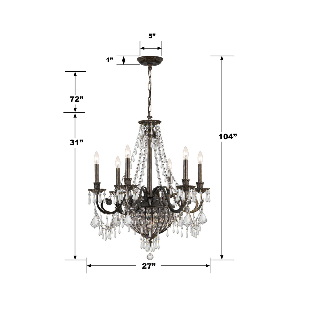 Crystorama Vanderbilt 6 Light Hand Cut Crystal English Bronze Chandelier