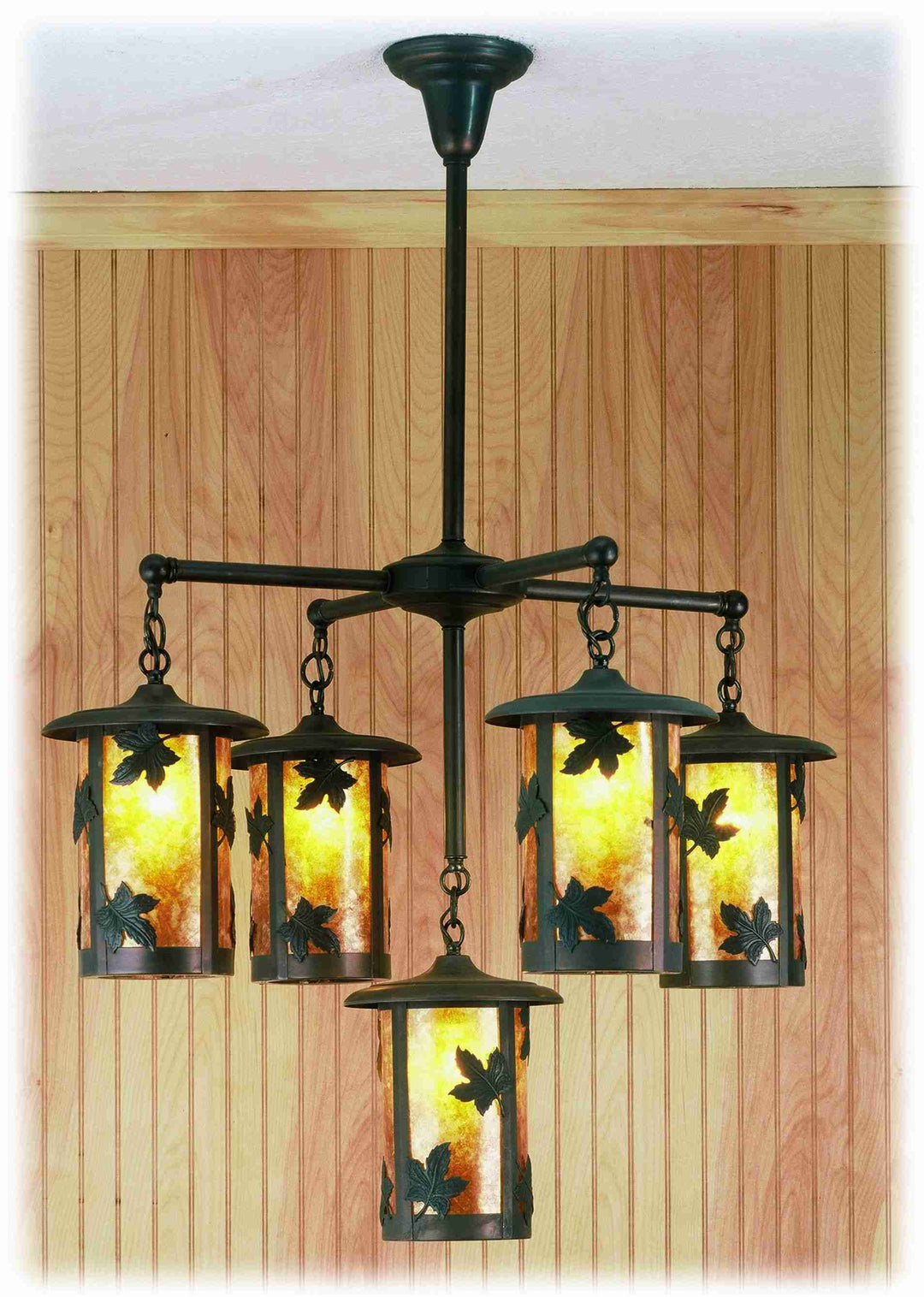 30"W Fulton Maple Leaf 5 Lt Hanging Lantern Chandelier