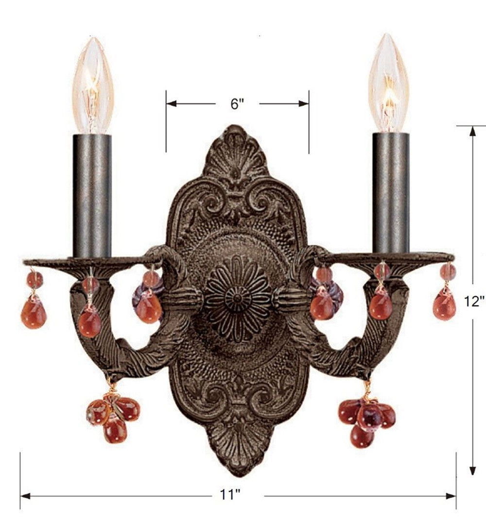 Crystorama Paris Market 2 Light Amber Crystal Venetian Bronze Sconce