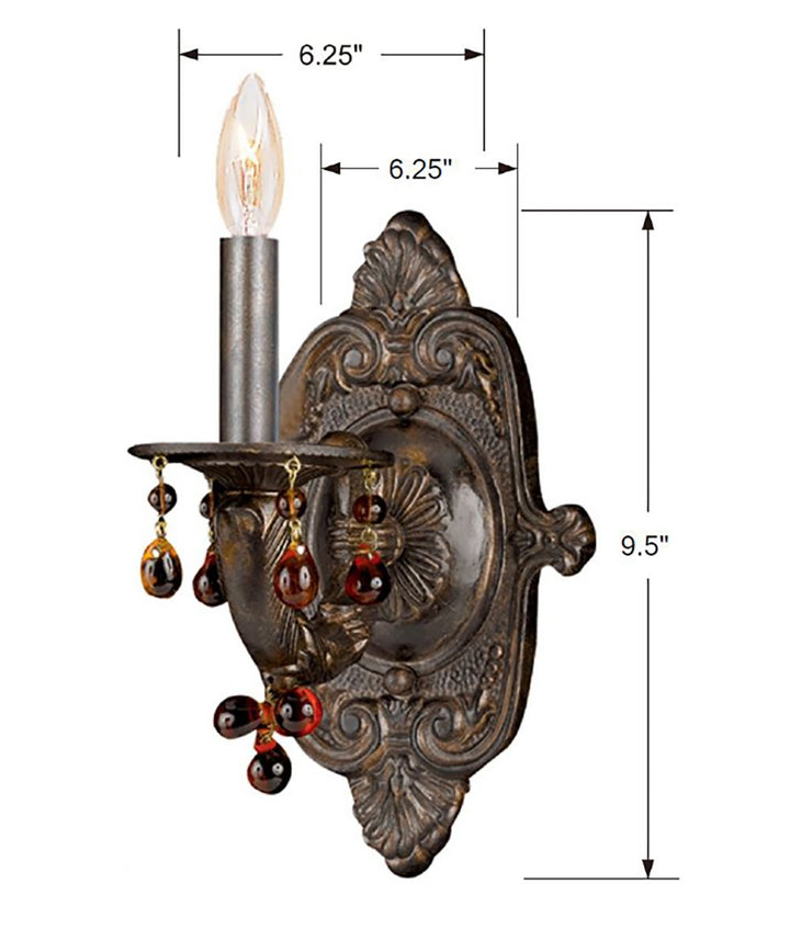 Crystorama Paris Market 1 Light Amber Crystal Venetian Bronze Sconce