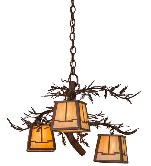 28"W Pine Branch Valley View 3 Lt Chandelier