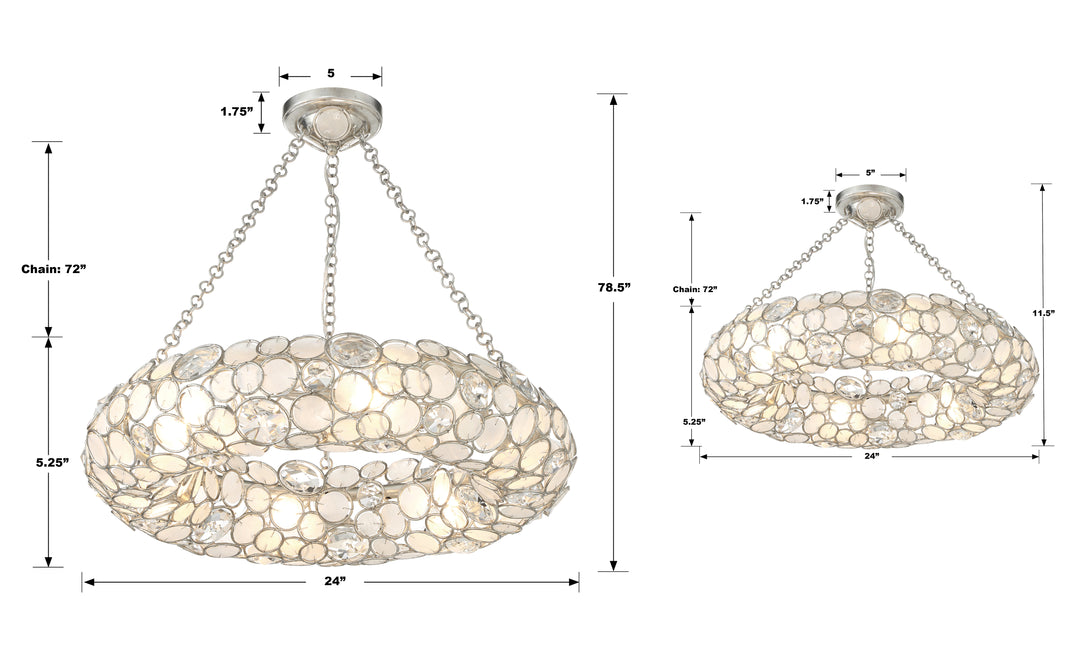 Crystorama Palla 6 Light Antique Silver Chandelier