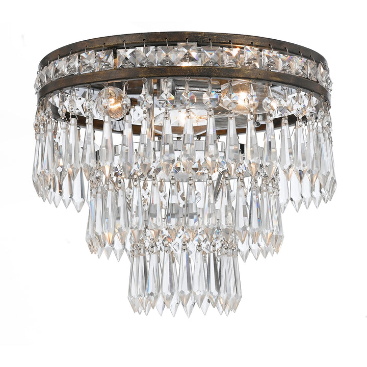 Crystorama Mercer 3 Light Hand Cut Crystal English Bronze Flush Mount