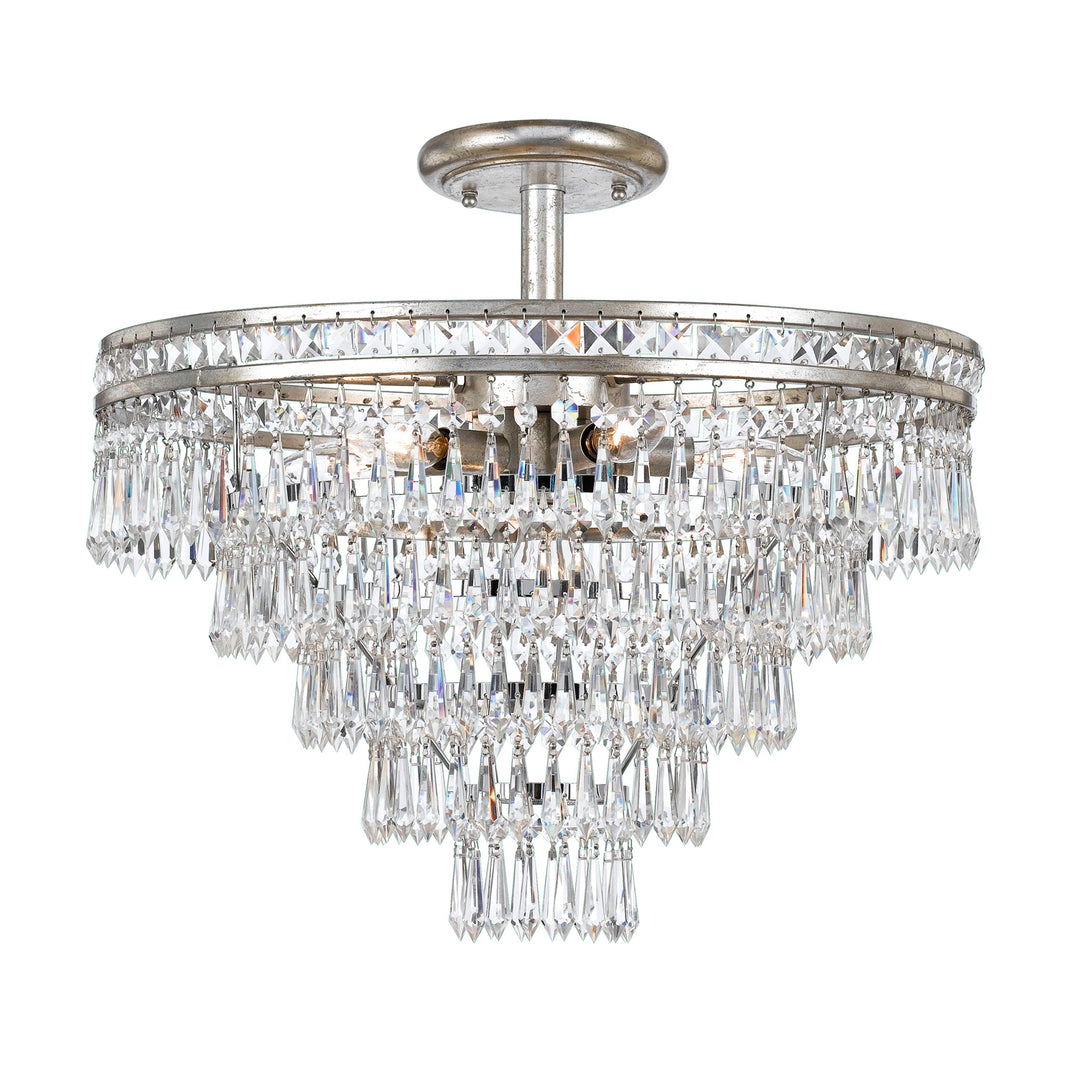 Mercer 7 Light Hand Cut Crystal English Bronze Semi Flush Mount