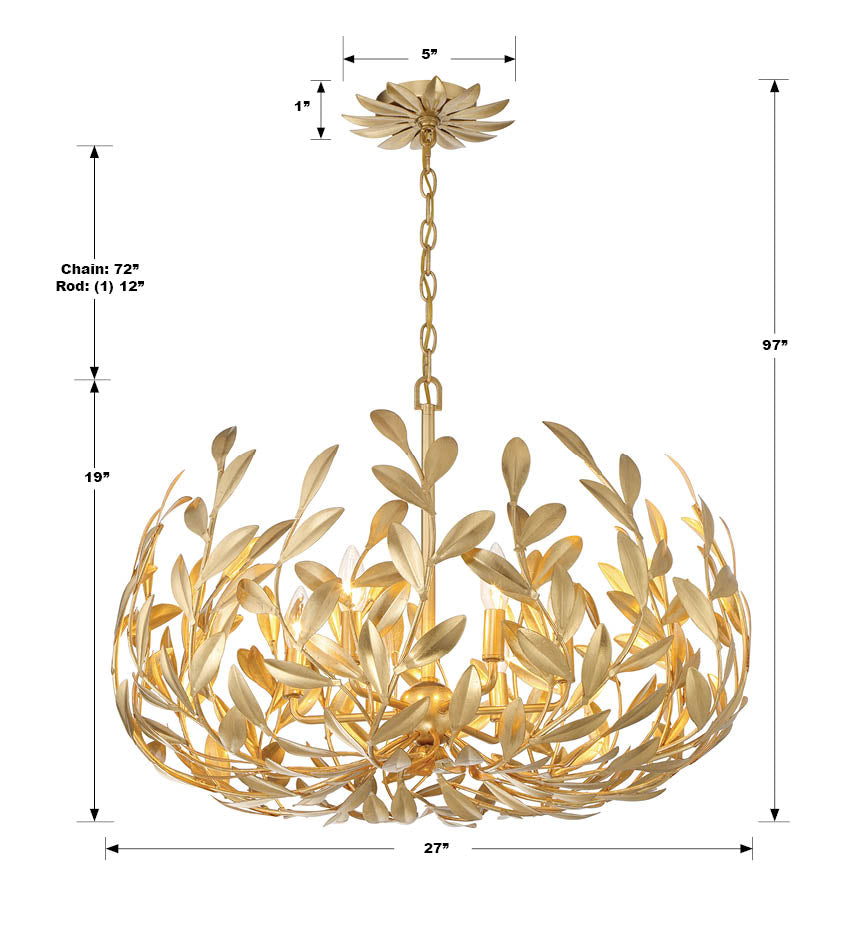 Crystorama Broche 6 Light Antique Gold Chandelier