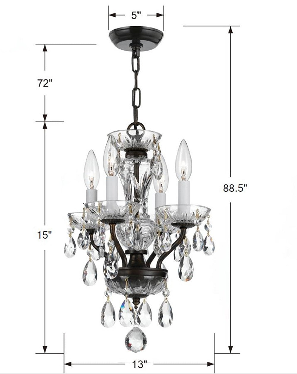 Crystorama Traditional Crystal 4 Light Spectra Crystal Polished English Bronze Mini Chandelier