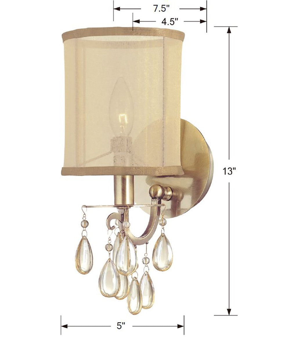 Crystorama Hampton 1 Light Antique Brass Sconce