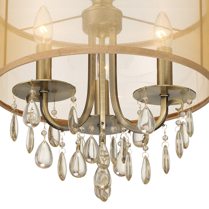 Crystorama Hampton 3 Light Antique Brass Etruscan Crystal Drum Shade Mini Chandelier