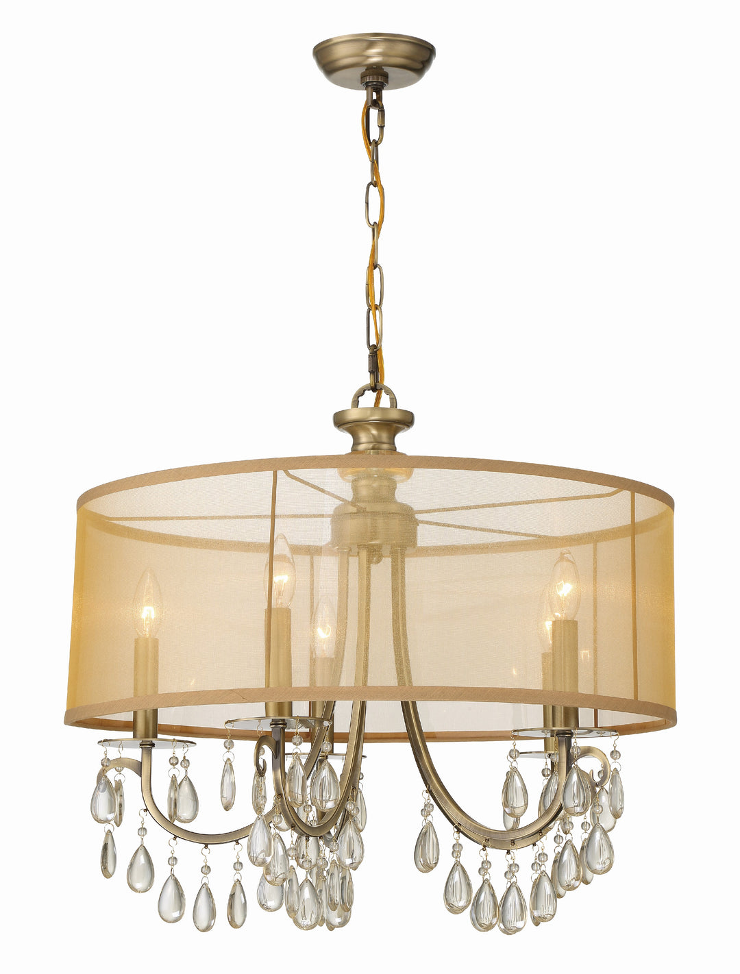 Hampton 5 Light Drum Shade Antique Brass Chandelier