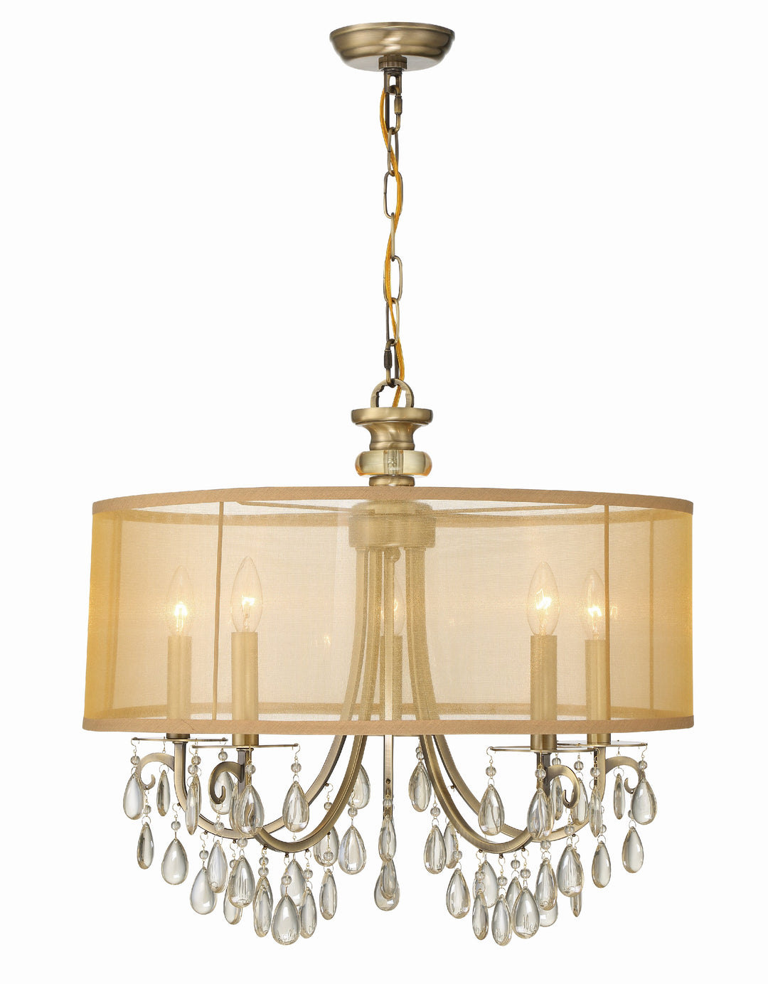 Crystorama Hampton 5 Light Drum Shade Antique Brass Chandelier