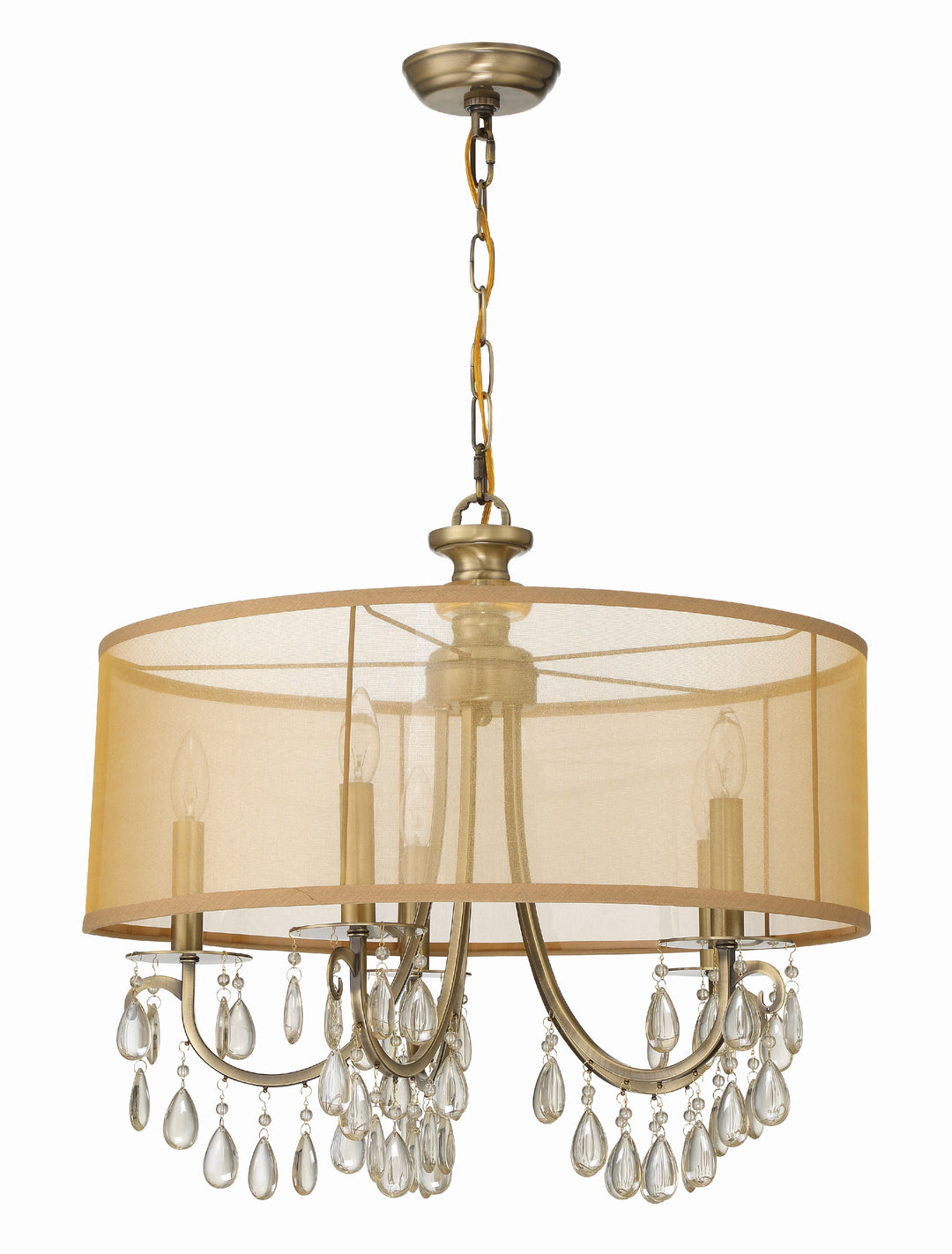 Crystorama Hampton 5 Light Drum Shade Antique Brass Chandelier