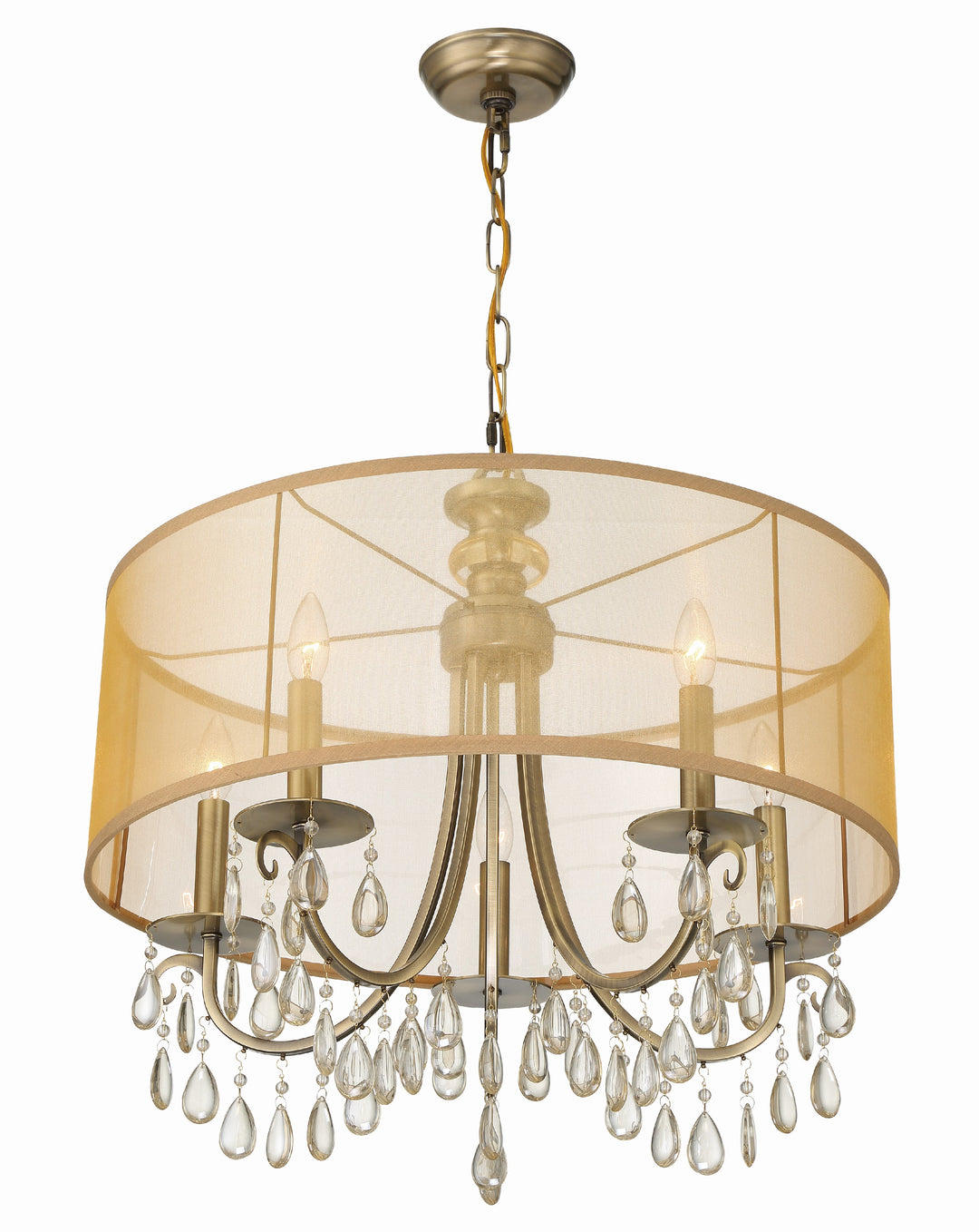 Crystorama Hampton 5 Light Drum Shade Antique Brass Chandelier