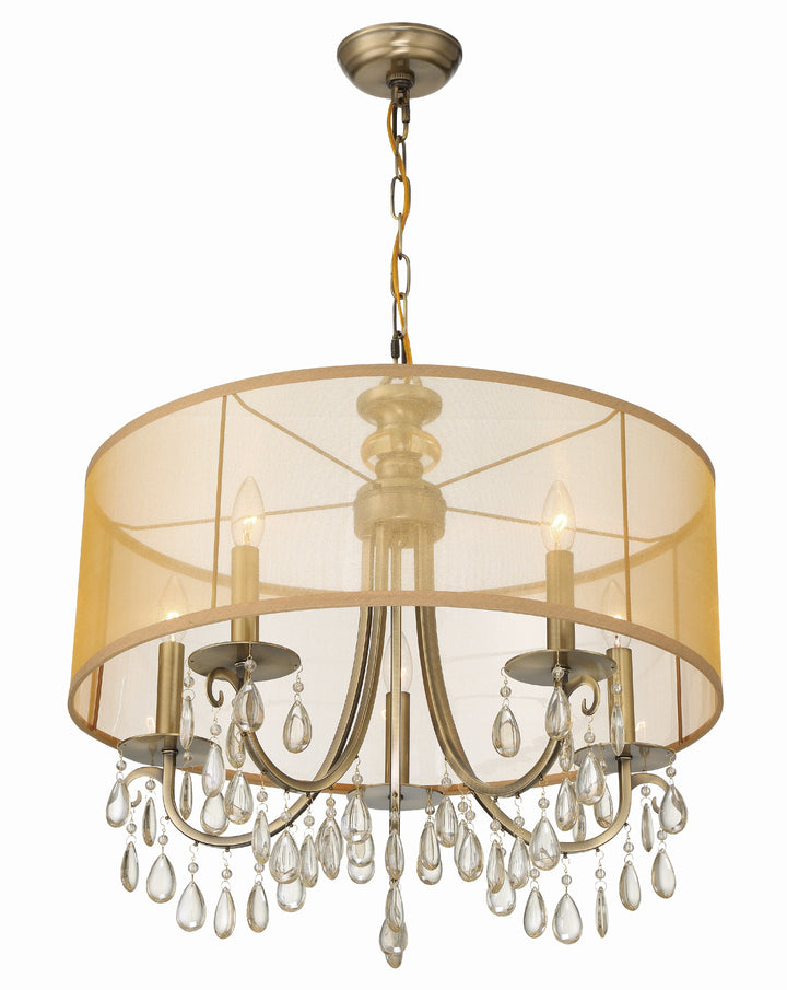 Crystorama Hampton 5 Light Drum Shade Antique Brass Chandelier