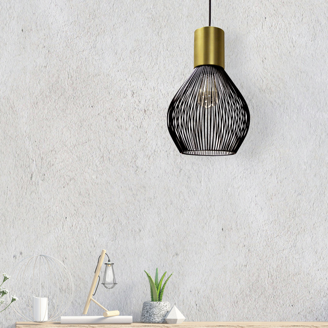 Dainolite 1 Light Incandescent Pendant, Vintage Bronze Finish with Black Frame