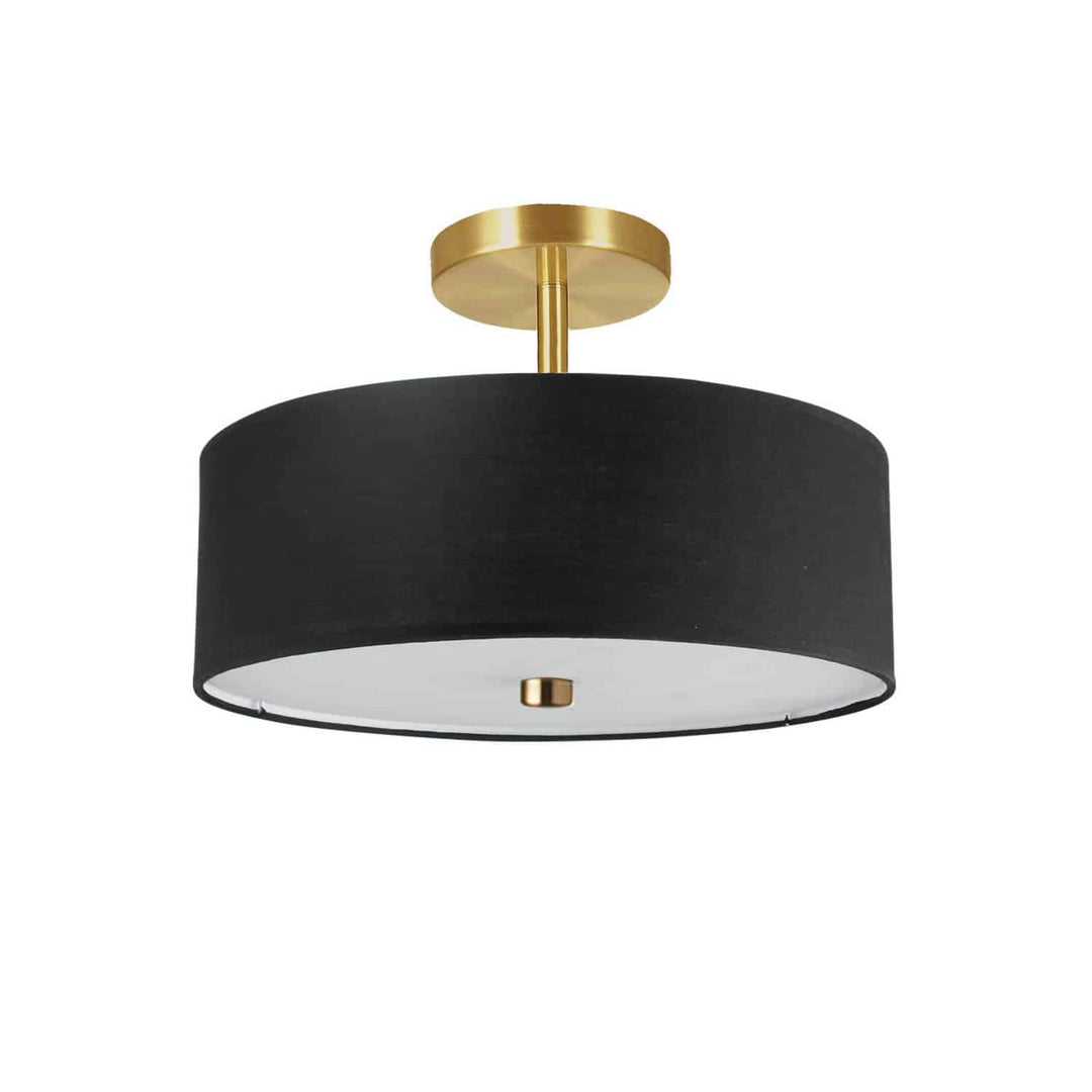 Dainolite 3 Light Incandescent Semi-Flush Mount Aged Brass with Black Shade