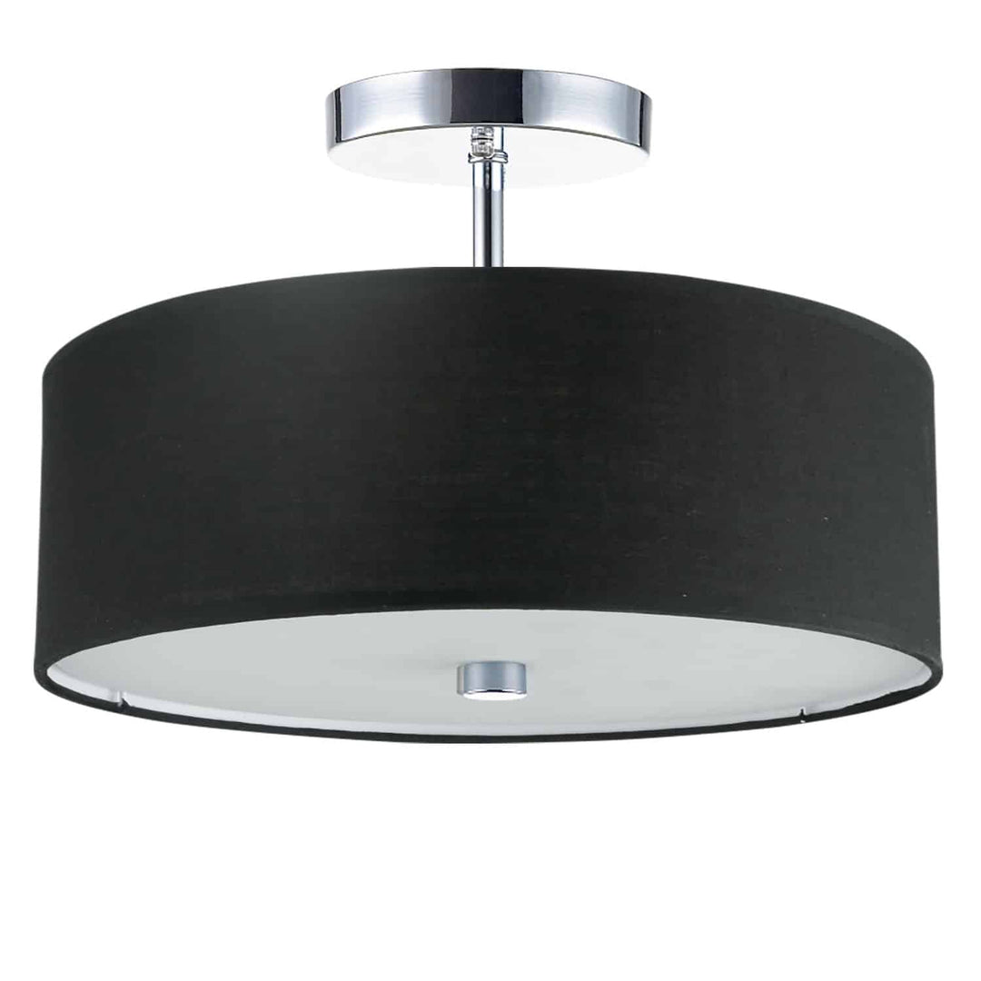 Dainolite 3 Light Incandescent Semi-Flush Mount Aged Brass with Black Shade