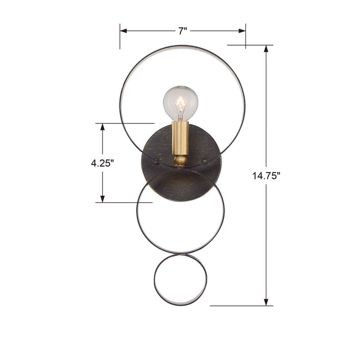 Crystorama Luna 1 Light English Bronze + Antique Gold Sphere Sconce