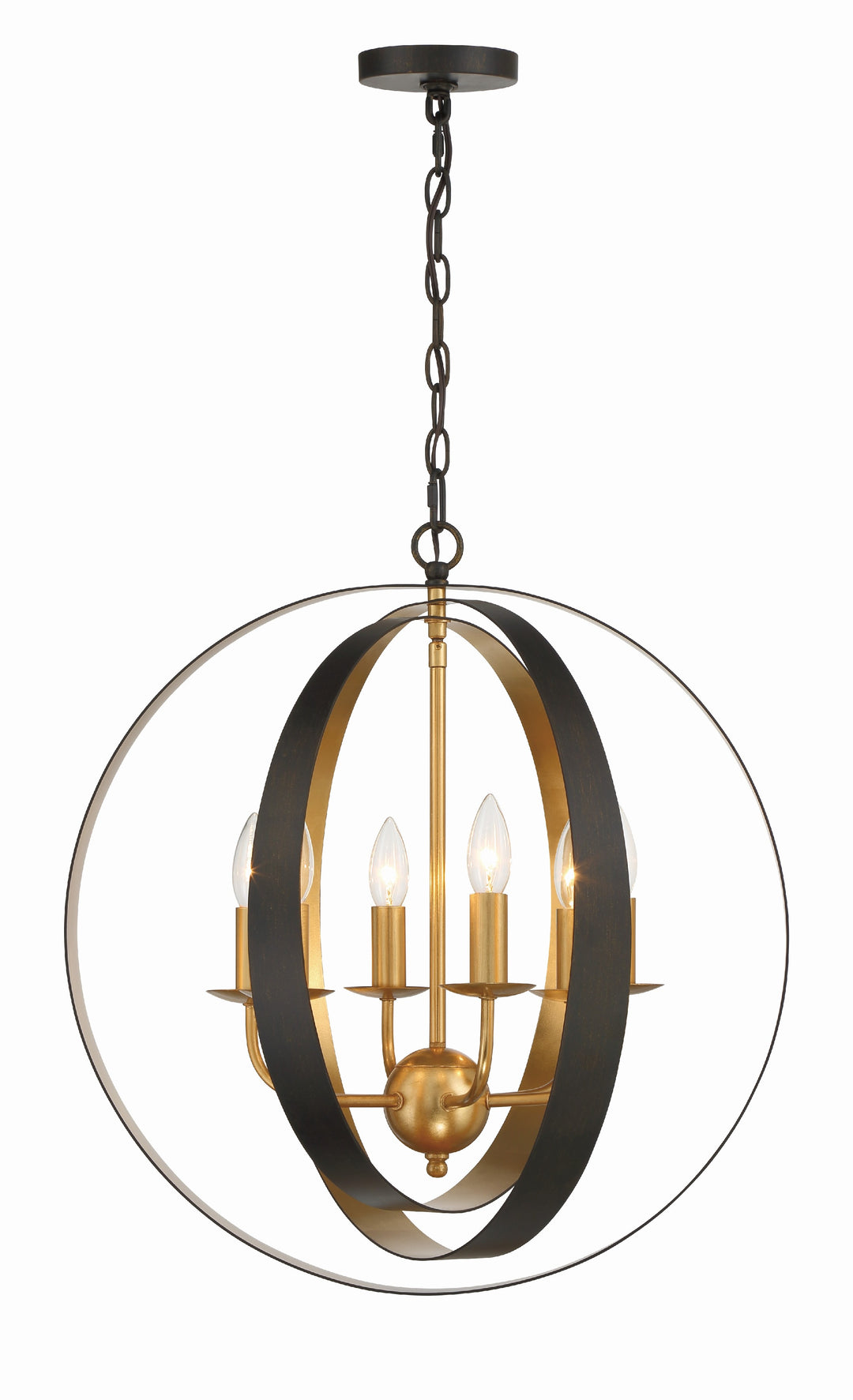 Crystorama Luna 6 Light English Bronze + Antique Gold Sphere Large Chandelier