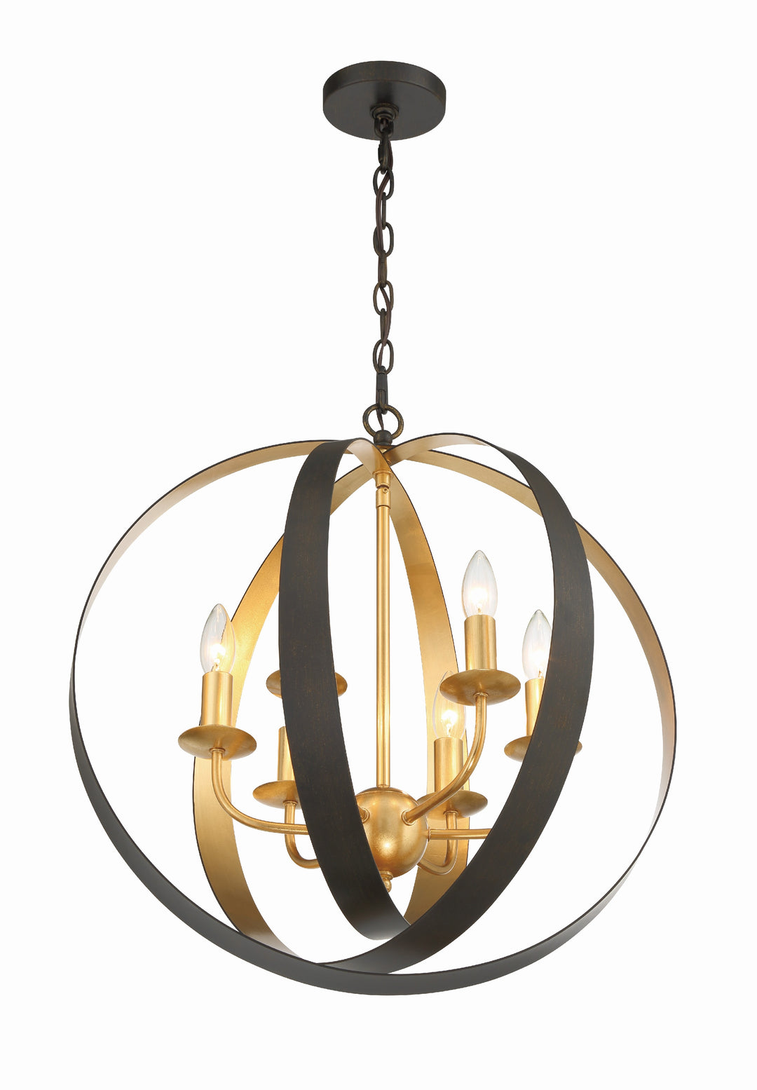 Crystorama Luna 6 Light English Bronze + Antique Gold Sphere Large Chandelier