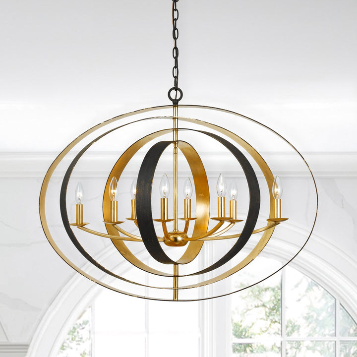 Crystorama Luna 8 Light English Bronze + Antique Gold Oval Chandelier