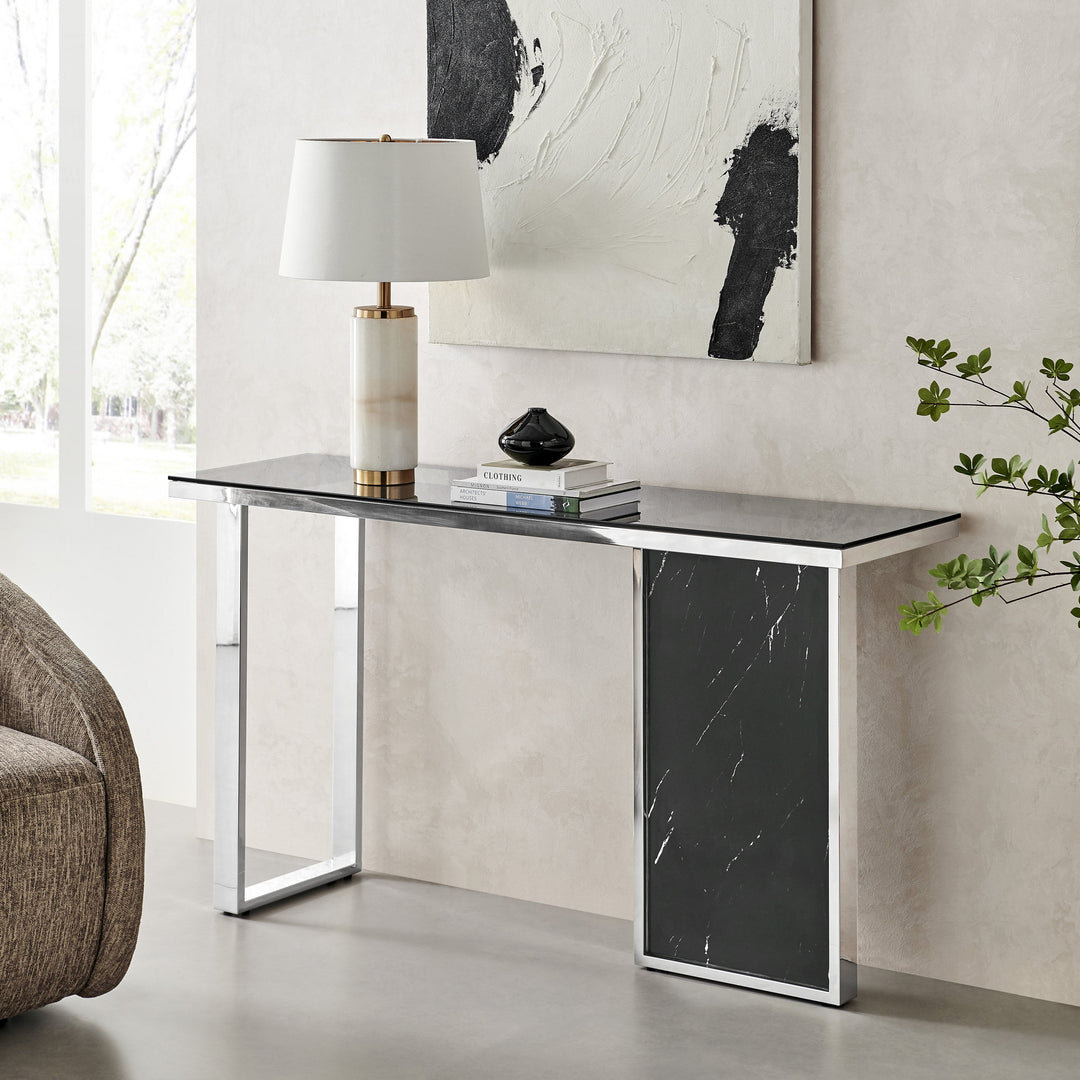 Finesse Decor Monolith Chic Marble Console Table - Black