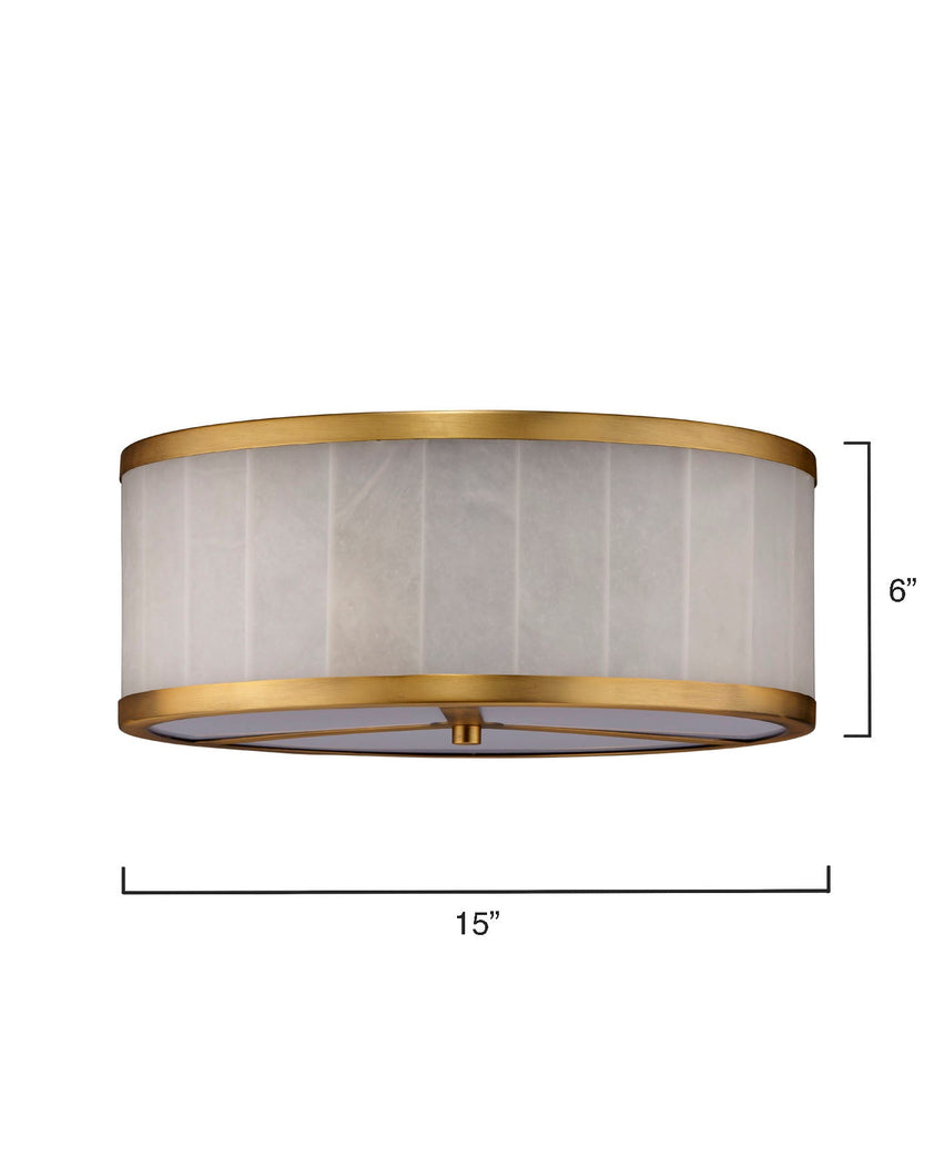 Large Upsala Alabaster Flush Mount Ceiling Light-Antique Brass-White Alabaster