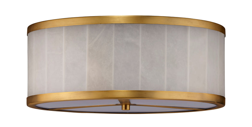 Large Upsala Alabaster Flush Mount Ceiling Light-Antique Brass-White Alabaster