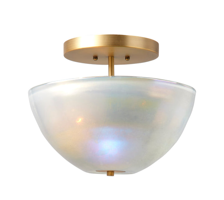 Vapor Bowl Semi-Flush Mount-Antique Brass-Grey Metallic Glass