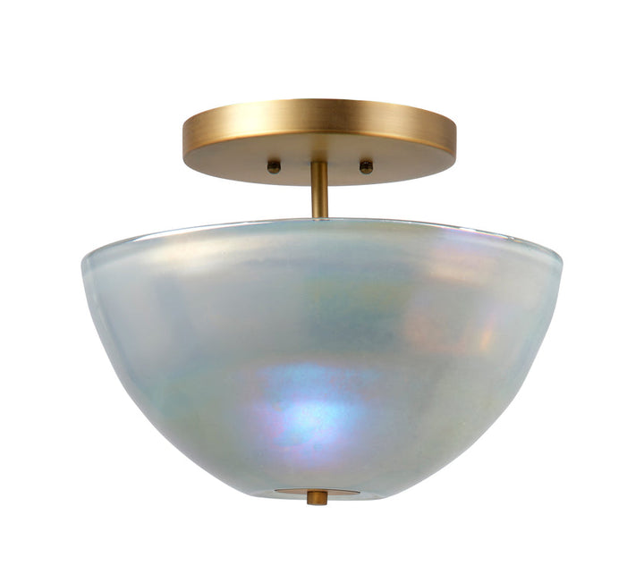 Vapor Bowl Semi-Flush Mount-Antique Brass-Grey Metallic Glass