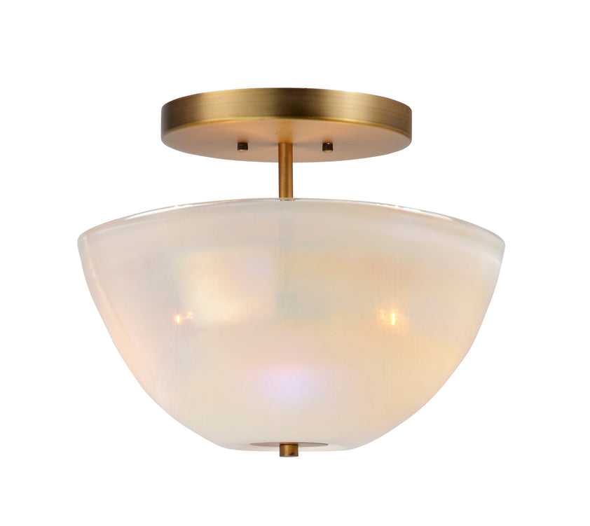 Vapor Bowl Semi-Flush Mount-Antique Brass-White Metallic Glass