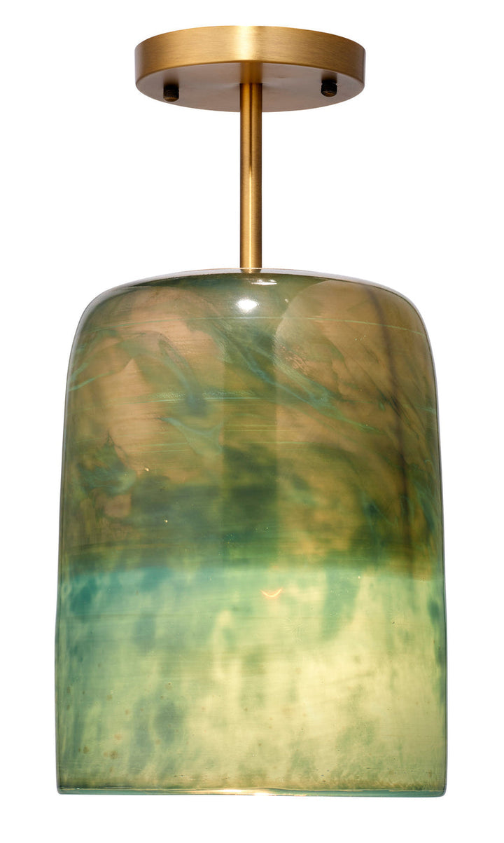 Vapor Semi-Flush Mount-Antique Brass-Aqua Metallic Glass