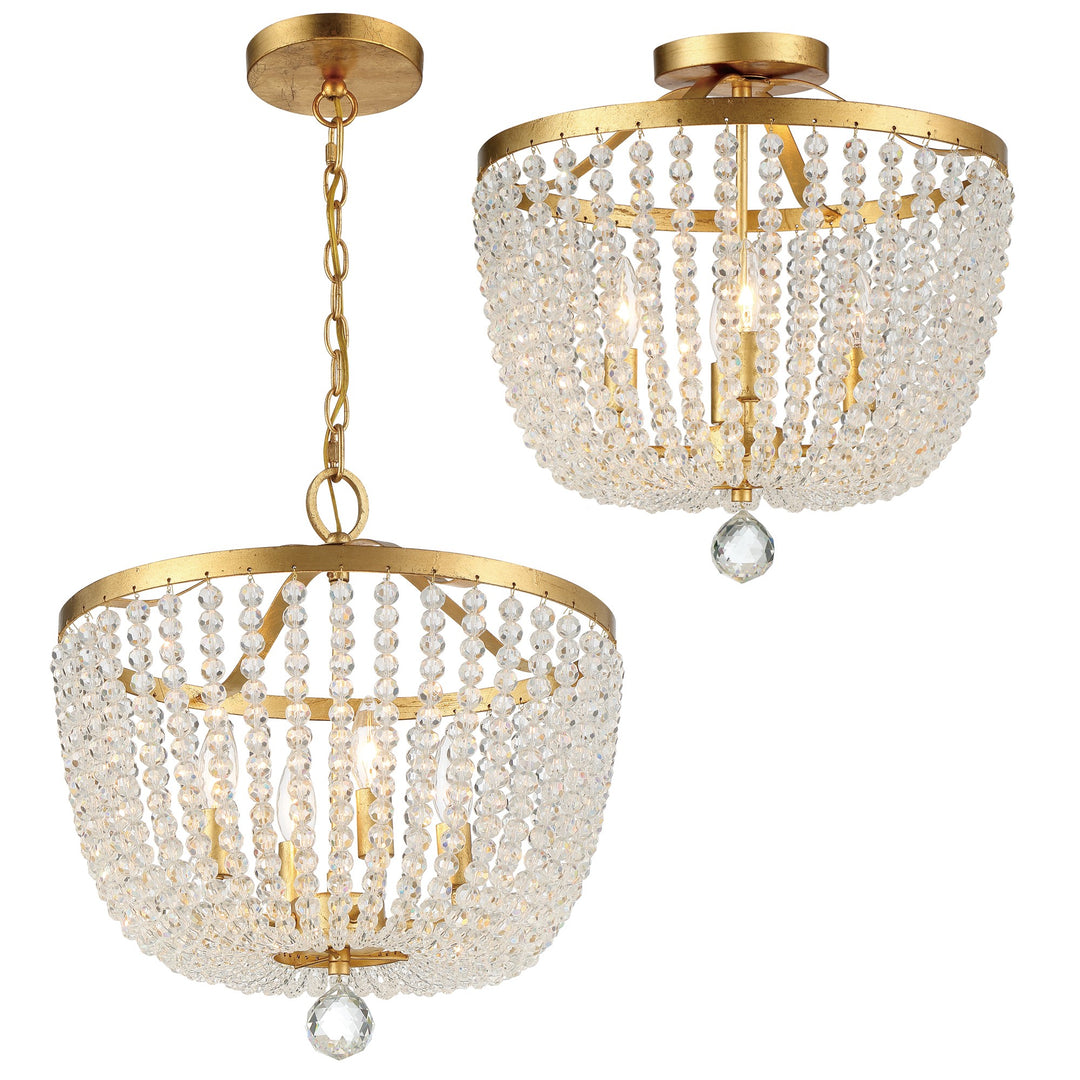 Crystorama Rylee 4 Light Antique Gold Semi Flush Mount