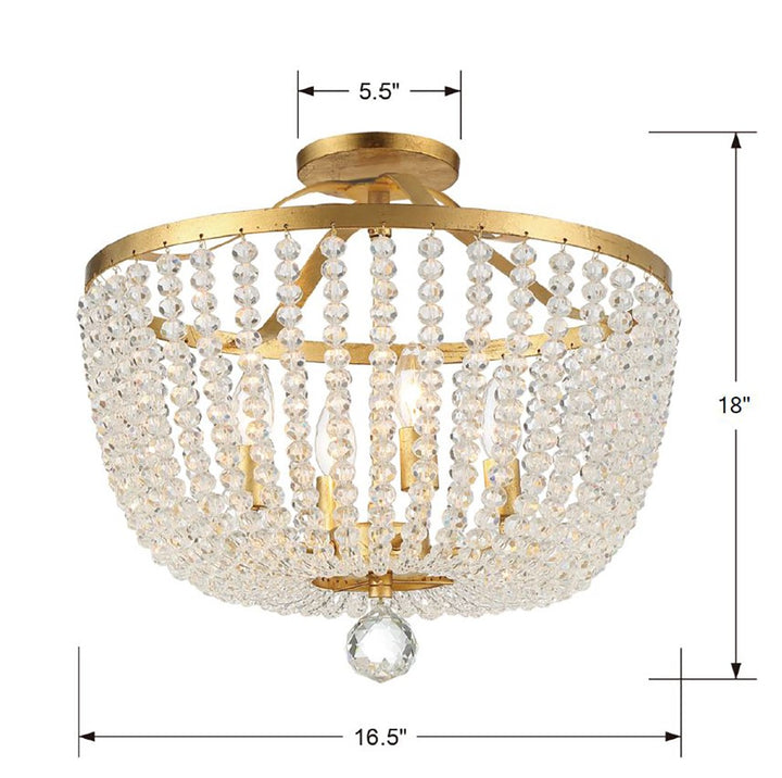 Crystorama Rylee 4 Light Antique Gold Semi Flush Mount