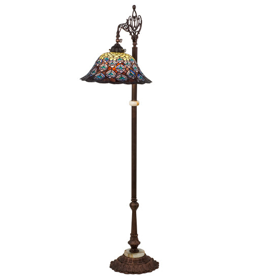 61"H Tiffany Peacock Feather Bridge Arm Floor Lamp