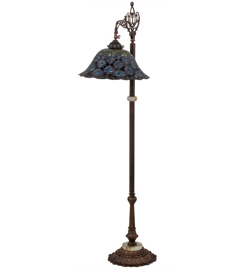 61"H Tiffany Peacock Feather Bridge Arm Floor Lamp