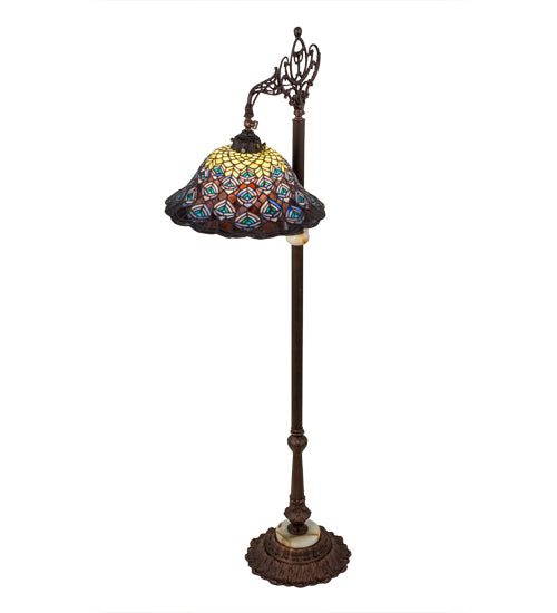 61"H Tiffany Peacock Feather Bridge Arm Floor Lamp