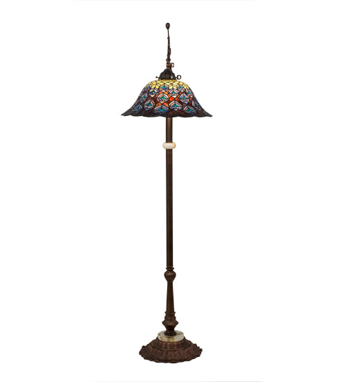 61"H Tiffany Peacock Feather Bridge Arm Floor Lamp