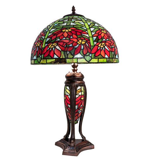 25" High Tiffany Poinsettia W/Lighted Base Table Lamp