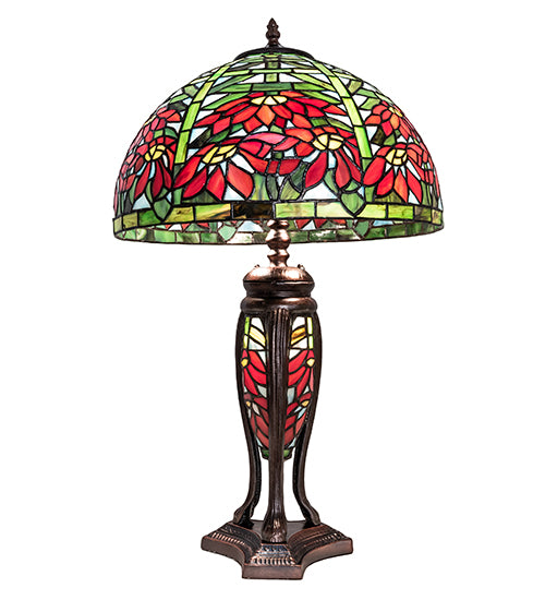 25" High Tiffany Poinsettia W/Lighted Base Table Lamp