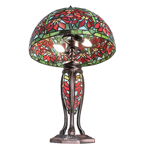 25" High Tiffany Poinsettia W/Lighted Base Table Lamp