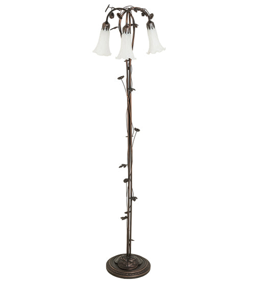 58" High White Tiffany Pond Lily 3 Light Floor Lamp