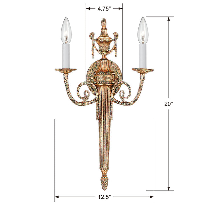 Crystorama Crystorama 2 Light Matte Brass Cast Sconce